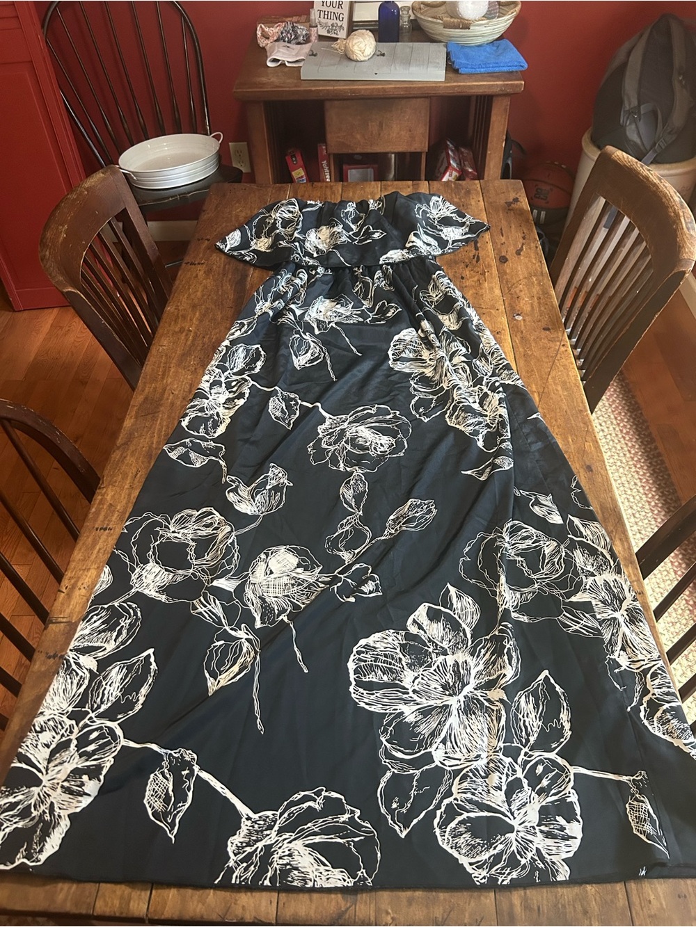 Lovely Day Black Strapless Maxi Dress with White Floral Print